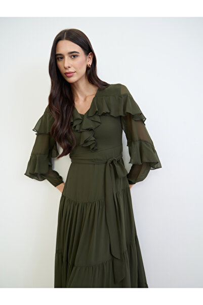 Styli Dark Green Ruffled Tiered Maxi Dress