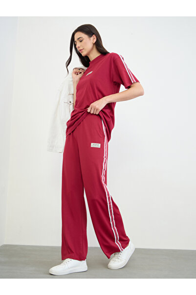 Styli Burgundy Badge Detail Wide Leg Joggers