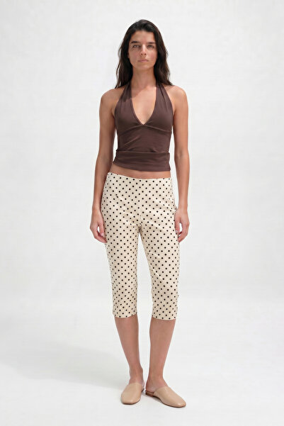 Babushka White Low Waist Polka Dot Patterned Capri Pants