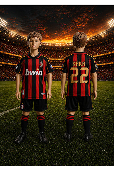 Selvira Kaká 22 Numara AC Milan Çocuk Futbol Forması Takımı Kırmızı Siyah Tar...