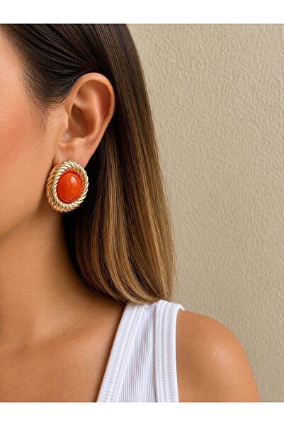 Nilsu Aksesuar Vintage Gold Twisted Frame Women's Earrings