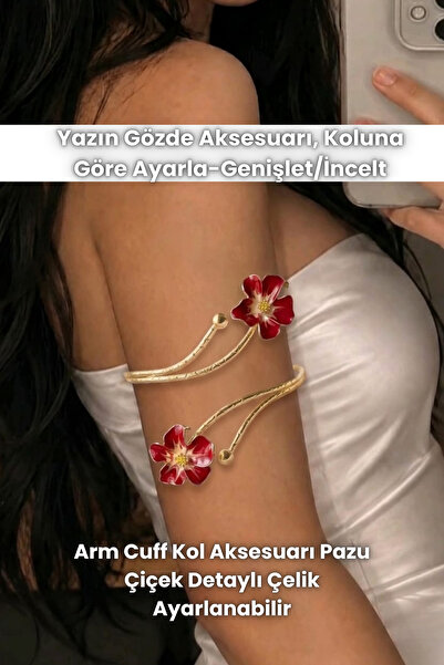 Elifsu Jewelry Arm Cuff Kol Aksesuarı Pazu Çiçek Detaylı Çelik Ayarlanabilir