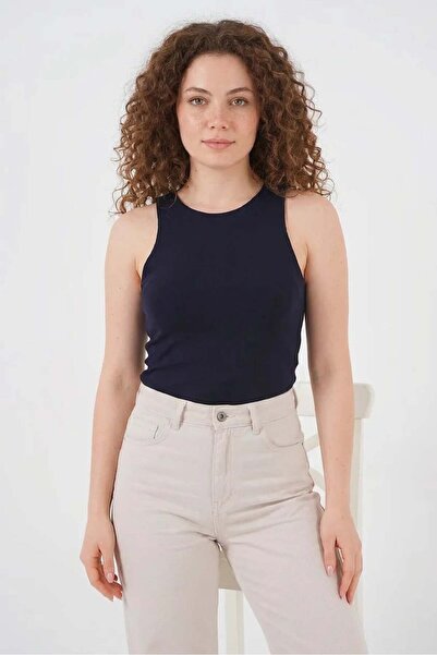 Generic Brand Women's Halter Neck Navy Blue Bodysuit