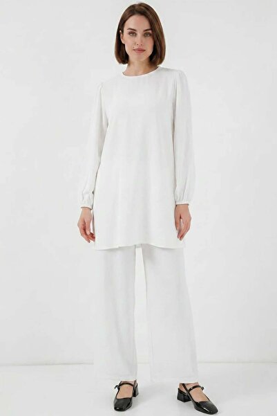 ALFA AKSESUAR 03 Women's Round Neck Long Sleeve White Tunic Pants Bottom Top Set