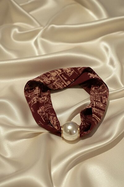 BHR AKSESUAR Women's Patterned Scarf Necklace with Pearls and Magnets, Stylis...