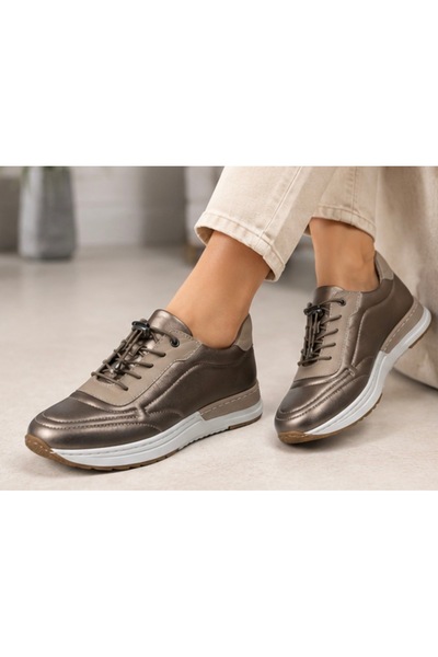 N Napa Shoe NP.383.BRONZ Napa Shoe Kadın Bronz Platin Hakiki Deri Görünümlü C...