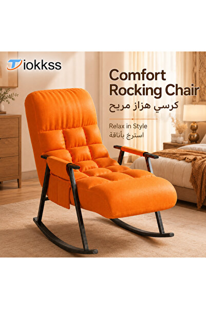 Tiokkss Orange Rocking Lounge Chair, High Back Padded Relax Chair with Armres...