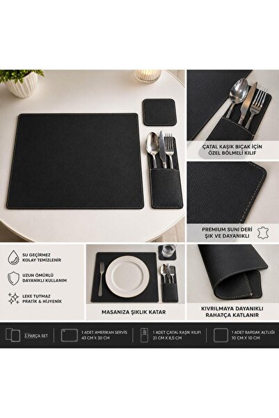 ONON Premium Faux Leather American Service Set 3 Pieces of 4