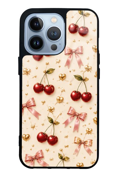 Spoyi iPhone 13 Pro Cherry Ribbon Luxury Design Glossy Phone Case