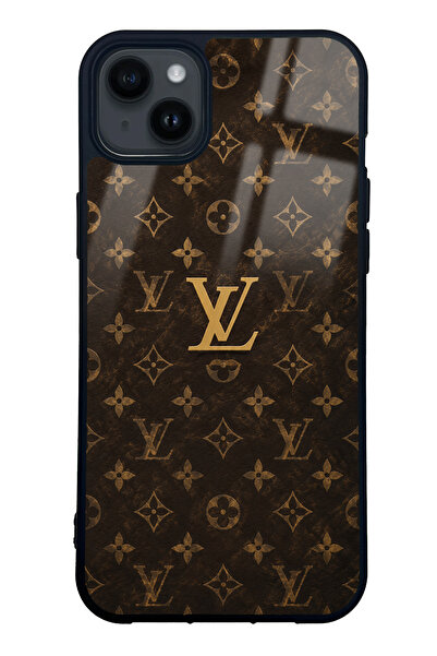Spoyi iPhone 14 Plus Brown Gold LV Tasarımlı Glossy Telefon Kılıfı