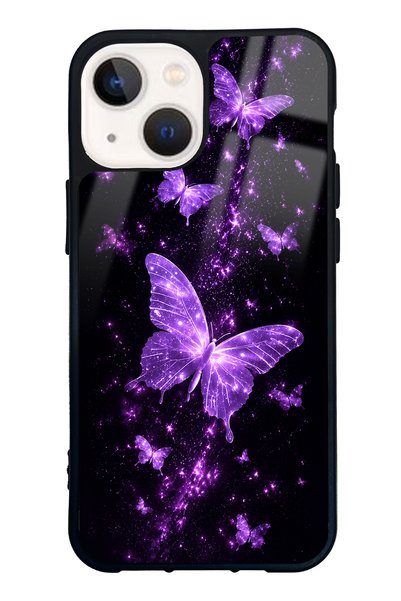 Spoyi iPhone 13 Mini Purple Galaxy Butterfly Design Glossy Phone Case