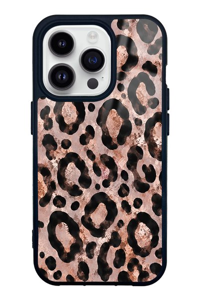 Spoyi iPhone 14 Pro Rose Gold Leopard Design Glossy Phone Case