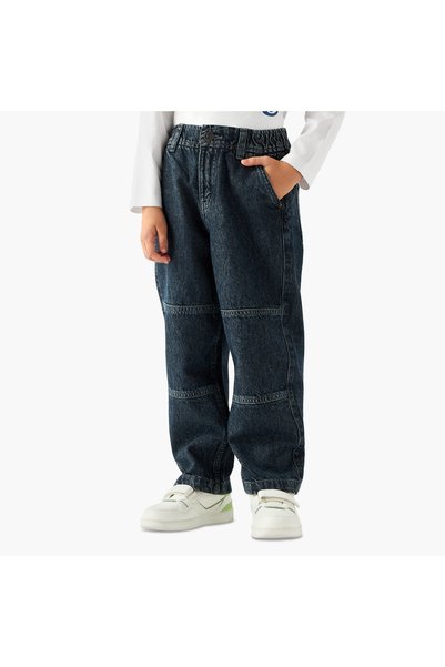Juniors Mid-Rise Loose Fit Jeans with Panelled Design