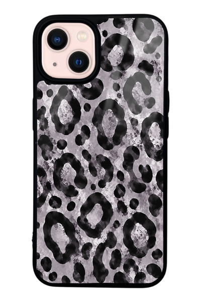 Spoyi iPhone 13 Gray Leopar Tasarımlı Glossy Telefon Kılıfı