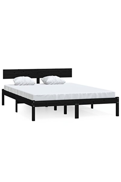 vidaxl Cadru de pat mic dublu, negru, 120x190 cm, lemn masiv