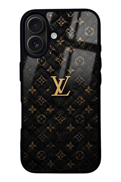 Spoyi iPhone 16 Black Gold LV Tasarımlı Glossy Telefon Kılıfı