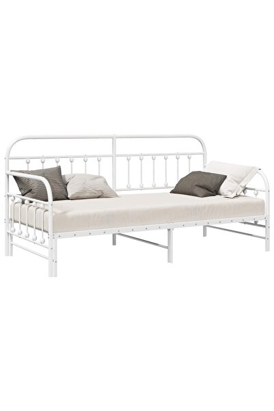 vidaxl Cadru de pat de zi Alb 90 x 190 cm Oțel vopsit electrostatic