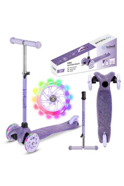 Kidwell Trotinetă copii cu 3 roți, Uno Glitter violet LED