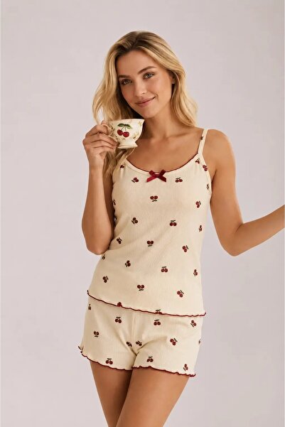 My Hanne Patterned Women's Pajama Set with Straps and Shorts 2206
