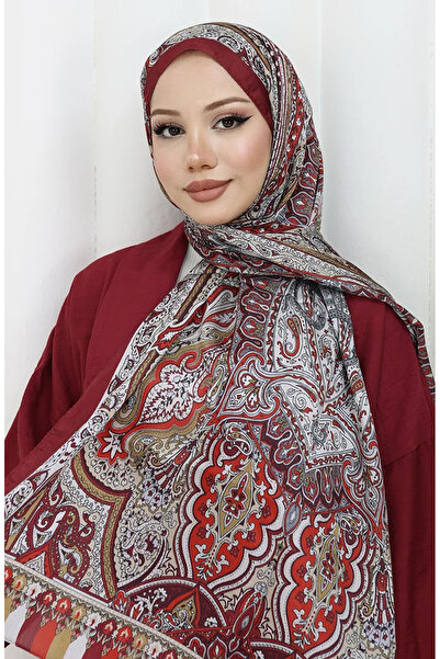 sefamerve Etnik Desen Janjan Şal 70304-07 Bordo Bej