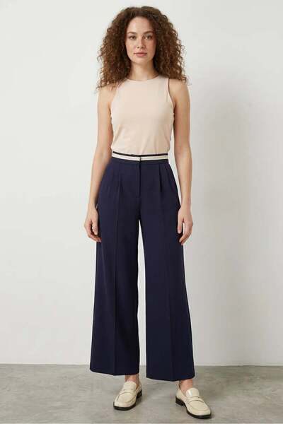 Generic Brand Women's High Waist Wide Leg Navy Blue Palazzo Trousers