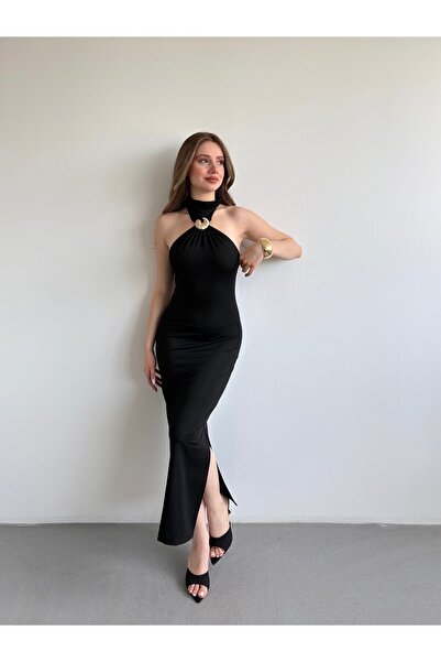 bbeox.com Aksesuarlı Halter Elbise