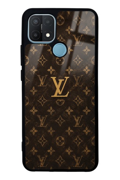 Spoyi Oppo A15 Brown Gold Lv Design Glossy Phone Case