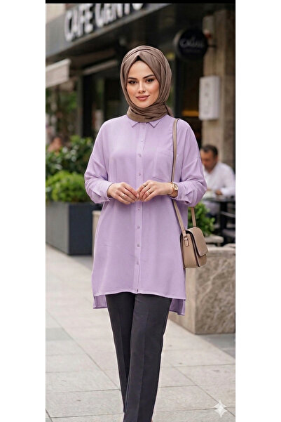 Eylül women fashion Beyaz ve Lila renk Eylül tek cepli Linda tunik 1590