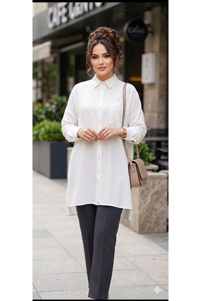 Eylül women fashion Beyaz ve Lila renk Eylül tek cepli Linda tunik 1590
