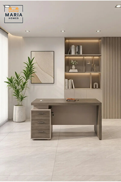 MARIA HOMES Modern Office Desk with 3 Drawer Mobile Pedestal – Executive Comp...