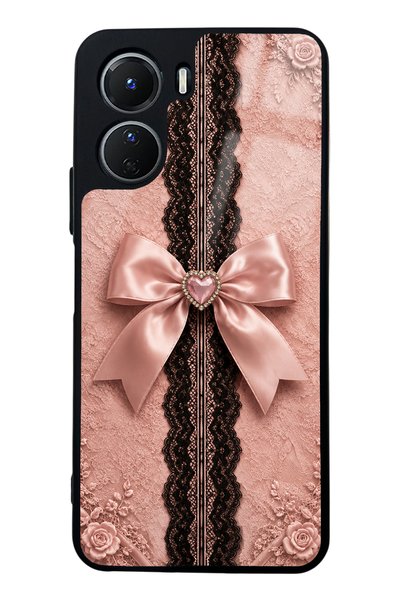Spoyi Vivo Y16 Glossy Phone Case with Pink Lace Bow Design