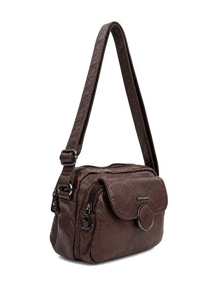 Sanmorris Round Buckle Closure Multi-Compartment Washed Leather Women's Cross...