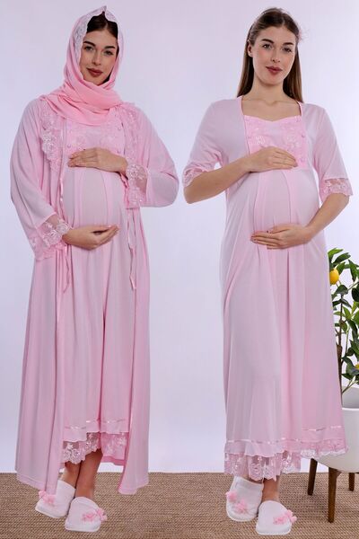 ByLohusa Set de cămașă de noapte pentru maternitate și postpartum, cu hijab, ...