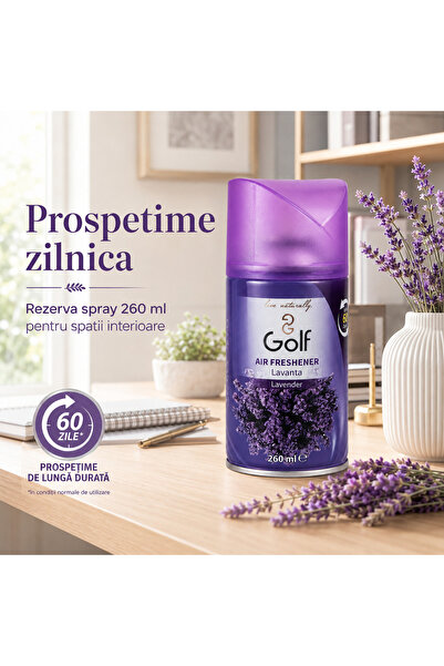 Golf Rezerva Odorizant Camera Spray Lavender, Aroma Lavanda, Compatibila cu Aparate Automate, 260 ml