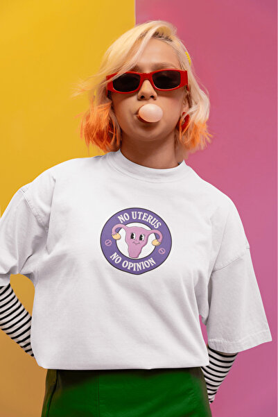 buzagi tasarım ürünleri No Uterus White Oversize T-Shirt
