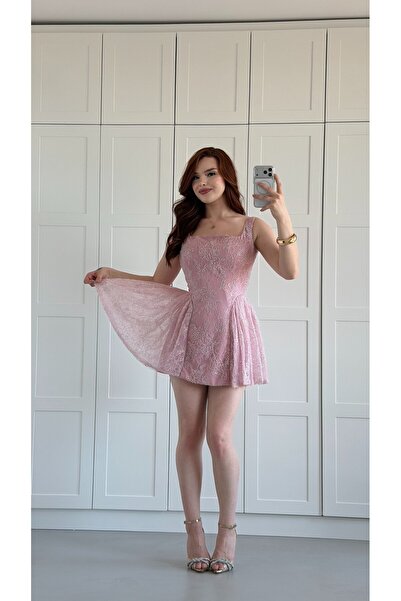 ayşenur Dinçer butik Mabel Mini Elbise Pudra Pembesi