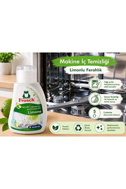 Frosch Hepsi Bir Arada Limonlu Bulaşık Makinesi Temizleme Jeli 80 ml (5 Yıkama)