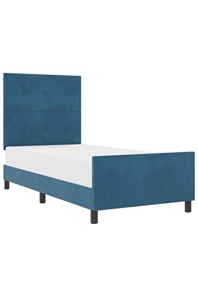vidaxl Pat cu arcuri cu headboard Albastru închis 90 x 200 cm Catifea