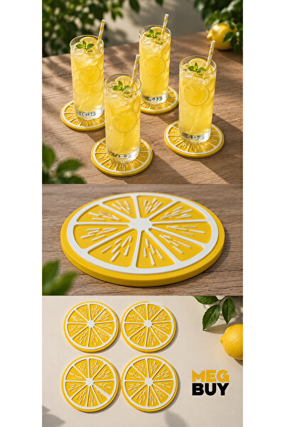 MEGBUY Limon Dilimi Bardak Altlığı 4'lü Set Dekoratif İçecek Altlığı