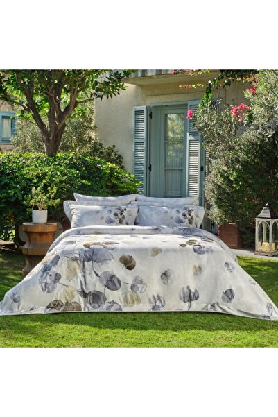 Taç Lenjerie pat dublu satin 6 piese Aceline, TAC DELUX Digital, model cu frunze