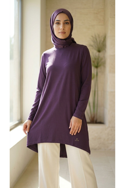 Plistre 2305_Women's Crew Neck Long Sleeve Single Jersey Tunic 100% Cotton