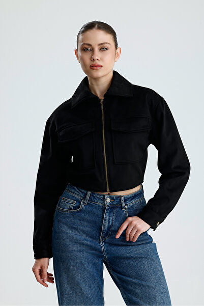 Sense Suede Look Jacket with Pocket Detail |   Mnt36667 Black
