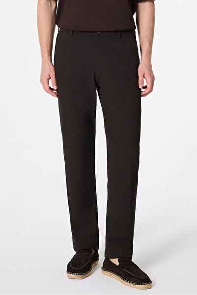 Tween Relaxed Fit (Pilesiz) Kahverengi Armürlü Kumaş Pantolon