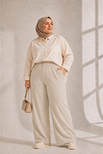 FREYA MODA Gabardine Fabric Plus Size Elastic Pants