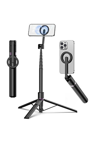 Toneof Selfie stick cu trepied, telecomandă, suport magnetic, compact și stab...
