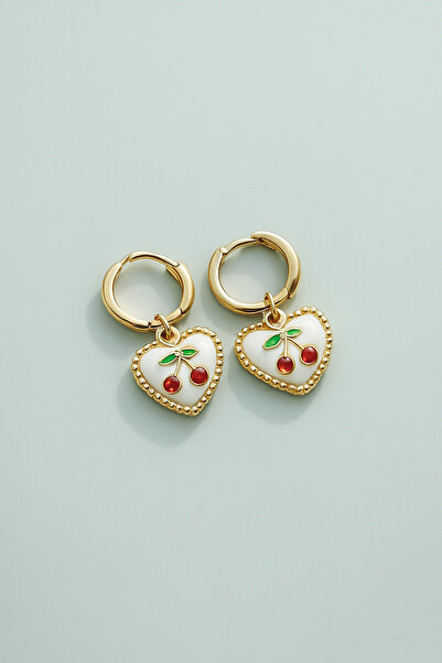 THE Steel Gold Heart Figured Hoop Earrings with Cherry Detail