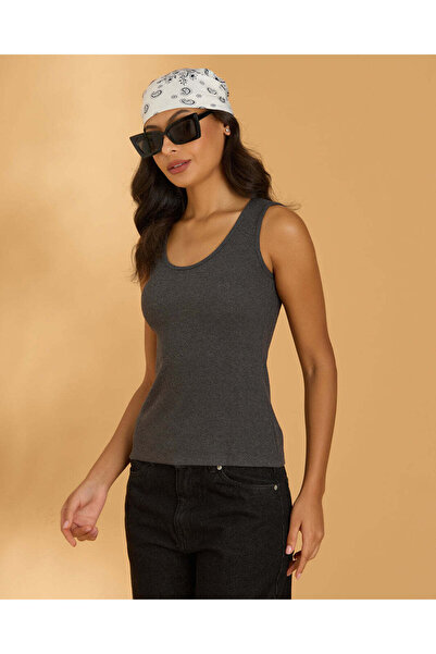 REDTAG Women Charcoal Ribbed Vest