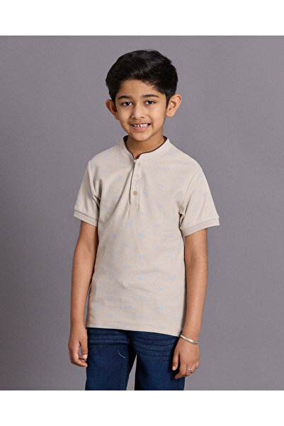 REDTAG Boys Beige Mandarin Collar Shirt