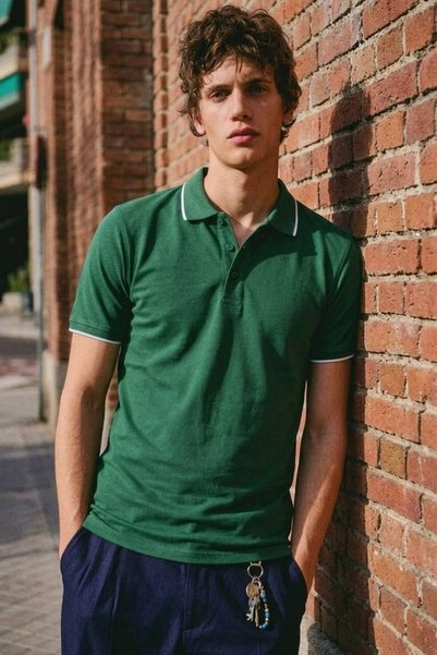 comstar Men's Buttoned Fashion Green Polo Collar T-Shirt