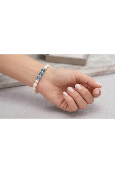 robel Ocean Pearl Elegance Bracelet – Timeless Freshwater Pearls & Blue Cryst...